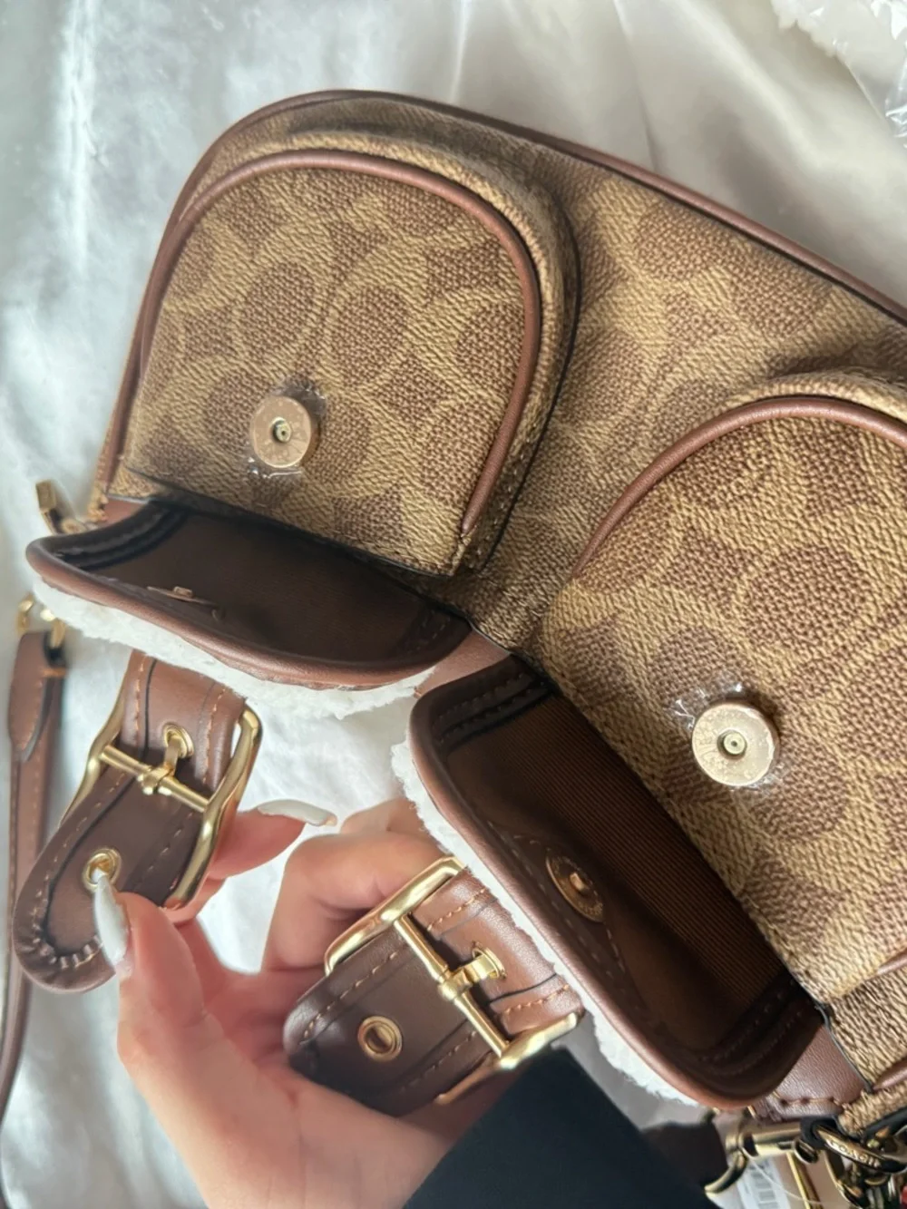 Coach Brown Ashton Signature Canvas Leather Shoulder Bag with Cherry Charm - Picture 3 of 8